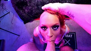 oiled wife with huge fake tits deepthroats in dungeon sex tape blowjob