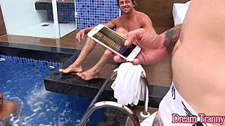 hey check blonde tranny carol penelope getting her ass eaten then bareback gangbanged