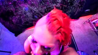 oiled wife with huge fake tits deepthroats in dungeon sex tape blowjob