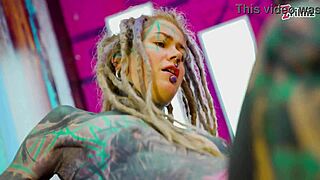 Tattooed dreadhead teen bends over to ride monster cock deep in ass and pussy