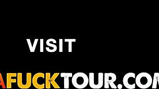 Busty latina milf slobbers on gringo cock with sloppy bj and titty fuck pov