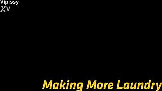 blonde battles brunette in wet bathroom piss fuck frenzy