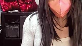 Super cute asian ladyboy in mask masturbates during live stream! 💦😍