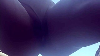 petite teen brunette's tiny panties slip showing her small pussy twerk outdoors