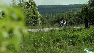 Motorcycle Thrill Ends with Girl Bent Over for Outdoor Pounding