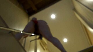 brunette milf juicy ass anal toys dildo orgasm short skirt stairs