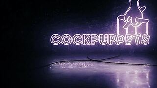 Skyler squirts wildly while fucking cock puppets in close-up double dildo domination with lingerie heels