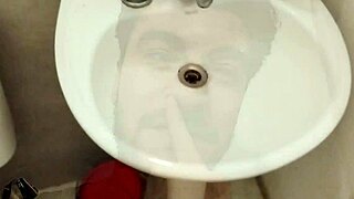 skinny babe rams homemade fleshlight on huge cock at work for explosive solo masturbation