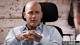 Mature stud DOGGYSTYLES milf secretary HARDCORE then SHARES her with stepson at work