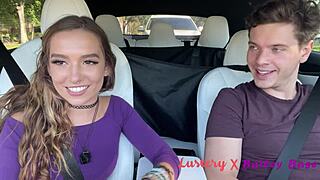 Sexy Petite 18+ Brunette Teen Fucks Doggystyle Car Ride Facial Cumshot