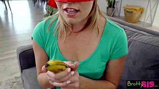stepsis begs you to stretch her tight pussy with banana before hardcore fuck