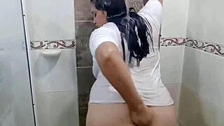 playing in the bathroom with stepbro's shirt while i finger myself ughh so wet