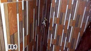 black couple bangs doggy style in dirty bathroom with hot cumshot finish