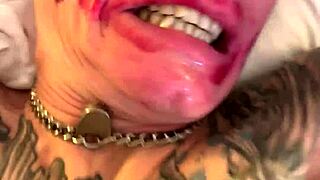 Skinny Shaved Fuck-Doll Vilja's Latex Ass Workout with Buttplug, Gag Deepthroat, and Sloppy Facial Bath