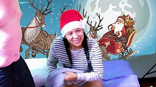 Stripping Tease For Santa Rips Clothes Off Big Ass Natural Tits Gaping Pussy