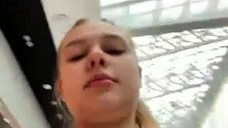 Public pounding her shaved pussy up close outdoors!