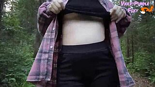 whoa risky solo nudity flashing big tits in the forest... so hot!