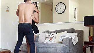 hidden camera catches latina in sexy costume play at home