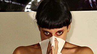 Hungarian teen goth sneezes out huge snot strings HD!