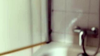 Big dick guy spreads legs in bathroom SHAVES his monster cock smooth and sexy