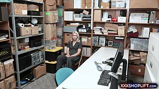 Blonde shoplifter bent over fucked rough doggystyle by mall cop