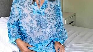 early holiday morning, busty mature mommy in stockings teases and strips for taboo fun