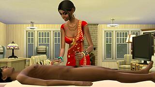 indian stepmom massages virgin stepson after hard workday sex
