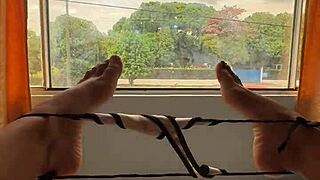 Colombian cutie fingers juicy wet pussy while crowds pass by, hehe what would you do from below?