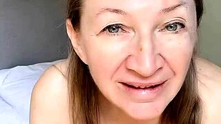 early holiday morning, busty mature mommy in stockings teases and strips for taboo fun