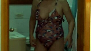 Stepmom at beach shaves smooth pussy slips into bikini then masturbates wildly