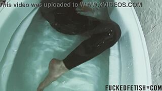 Skinny spandex slow underwater bathtub dive