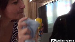 Why does this horny milf drop to floor fingering hairy pussy so wildly?