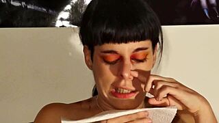 Hungarian teen goth sneezes out huge snot strings HD!