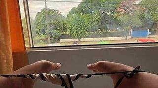 Colombian cutie fingers juicy wet pussy while crowds pass by, hehe what would you do from below?