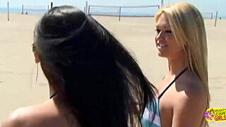 lesbian volleyball babes finger wet pussies inside after beach game