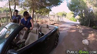 imagine this tattooed latina dropping to suck big cock handjob style right outdoors in public view