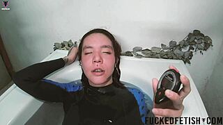 Skinny spandex slow underwater bathtub dive