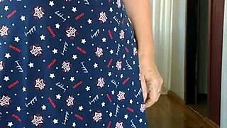 caught my stepmom in see-through dress flashing huge tits legs kitchen morning!