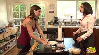 her long-haired brunette beauty sways as she facesits girlfriend softly