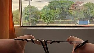 Colombian cutie fingers juicy wet pussy while crowds pass by, hehe what would you do from below?