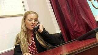blonde lesbians strap-on fuck gaping pussies doggystyle at office