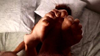 she strokes my cock with bare feet till i squirt everywhere