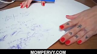 Tattooed brunette milf stepmom rides stepson in early pov