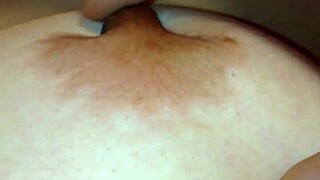 Japanese bbw milf pinches and tugs her fat nipples during teasing tit play session