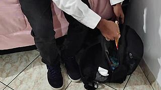 Chubby brazilian milf with big natural tits and small waist forces stepson to fuck her wet pussy after catching him jerking