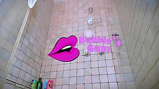 Giantess Shaves Her Huge Shaved Pussy In Shower While You Watch Her Tall Curly Brunette Body Carefully With Tongue Fetish