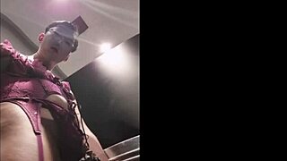 asian sissy flashes lingerie in public toilet for bbc cage tribute