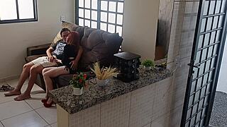 Husband spies hot wife in miniskirt getting doggy fucked by his friend on cam