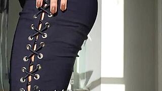 bimbo brunette gives dirty joi jerk off instructions in lingerie spreading her big pussy wide