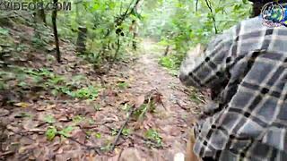 Does Thai babe suddenly pee picking mushrooms in forest?